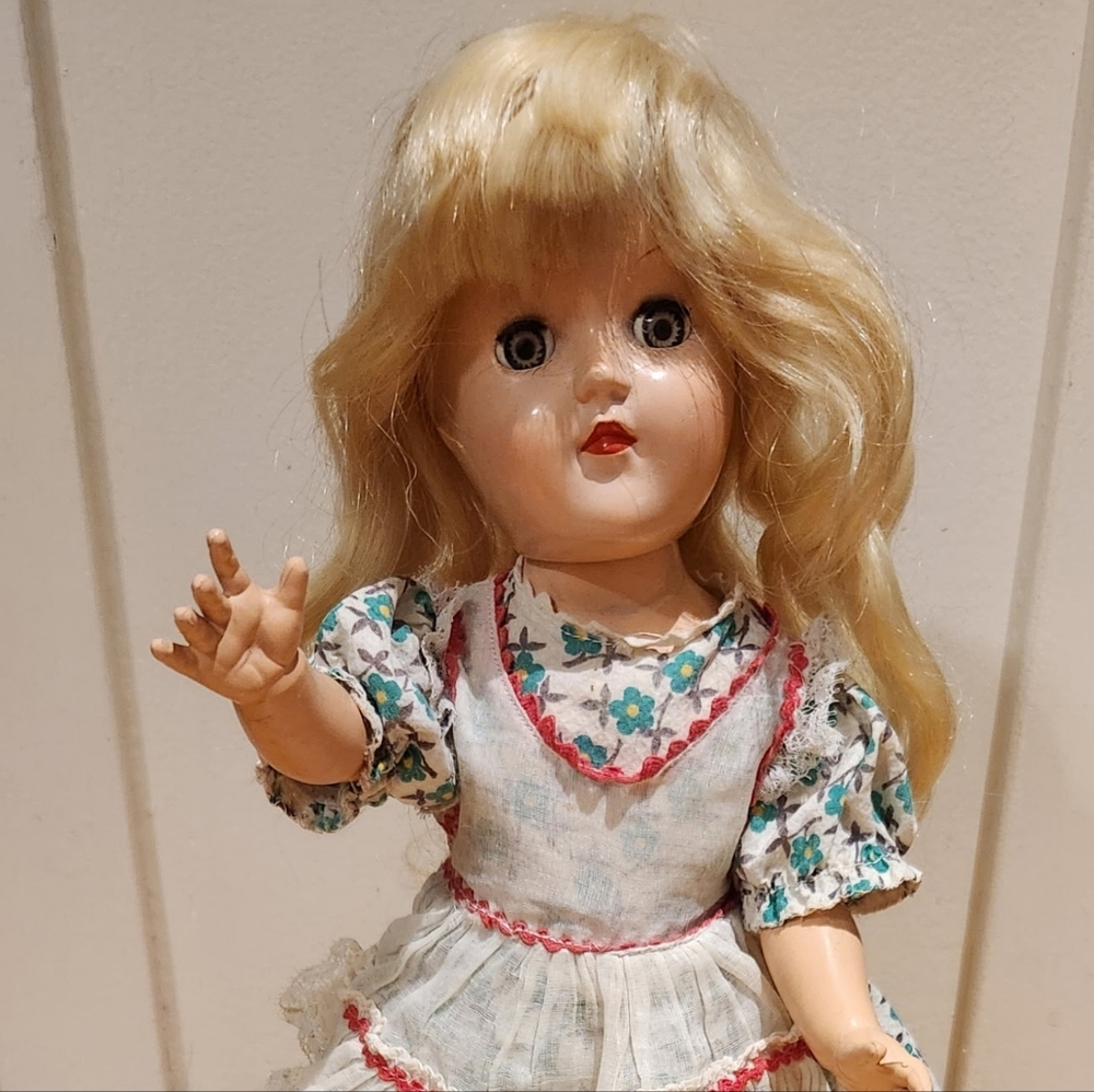 Rare Vintage Toni Doll Floral Dress Doll with Blonde Hair Shoes Included